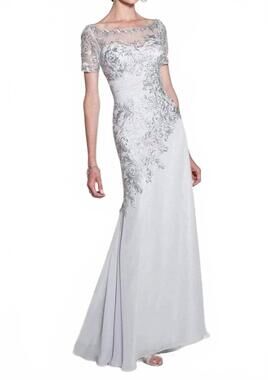 NEW CAMERON BLAKE short sleeve formal dress in silver